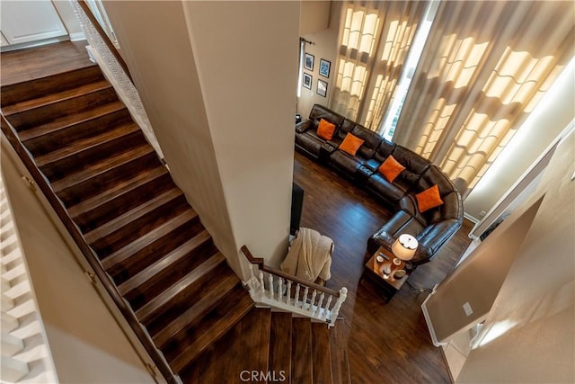 interior space with dark wood-type flooring