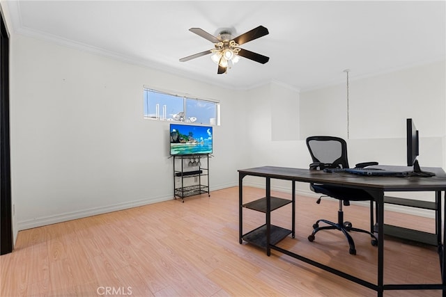 4301 Fulton Ave Unit 301, Sherman Oaks, CA 91423 - office area featuring ornamental molding, ceiling fan, light wood-type flooring, and baseboards
