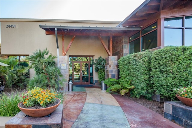 property entrance with french doors