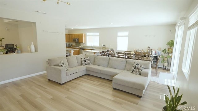 living room with light hardwood / wood-style floors