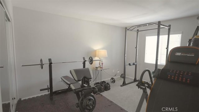 workout room featuring carpet