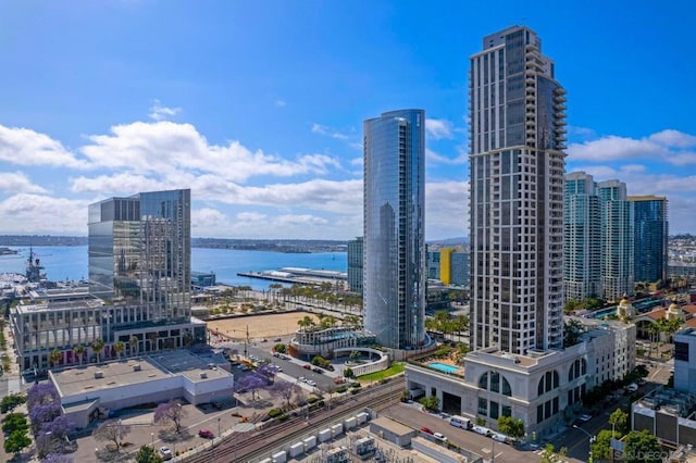 view of city with a water view