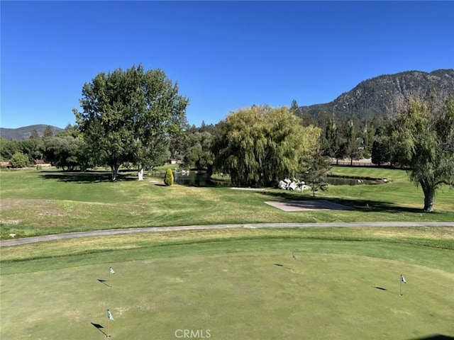 view of home's community with a lawn and a mountain view