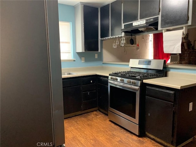 kitchen featuring appliances with stainless steel finishes, sink, and light hardwood / wood-style floors