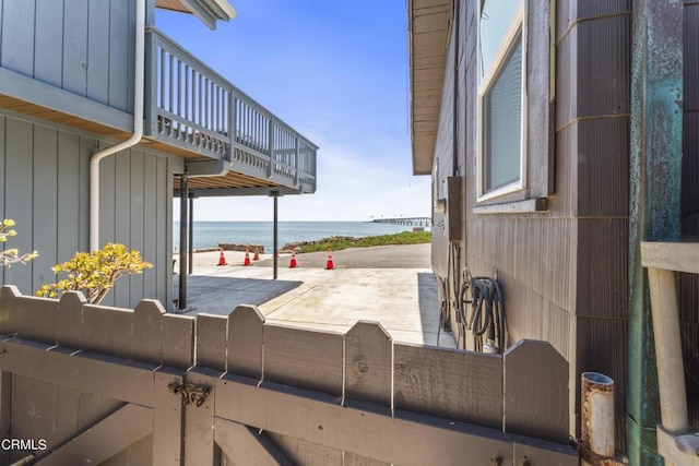 view of patio / terrace featuring a water view