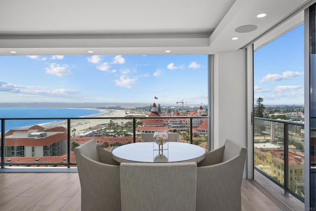 balcony featuring a water view