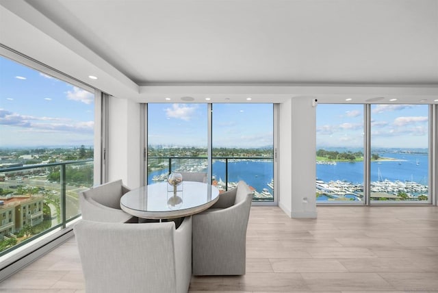 sunroom with a water view and a wealth of natural light