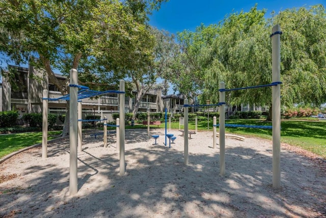 view of play area with a yard