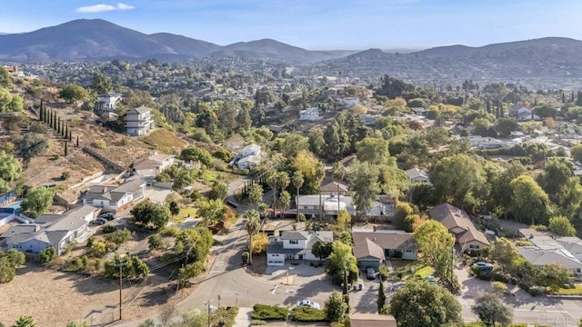 bird's eye view featuring a residential view and a mountain view