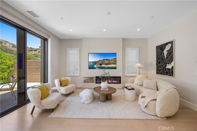 living room with light wood-type flooring