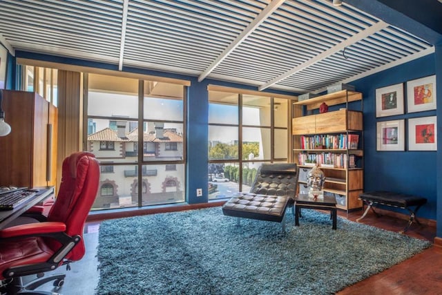 home office featuring hardwood / wood-style floors