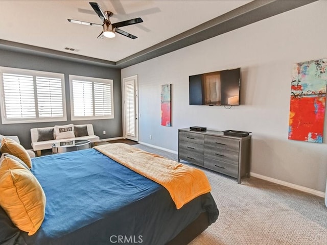 bedroom with carpet flooring and ceiling fan