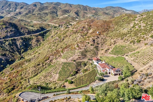 aerial view with a mountain view and a rural view