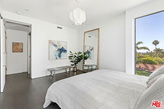 bedroom featuring dark hardwood / wood-style floors and multiple windows