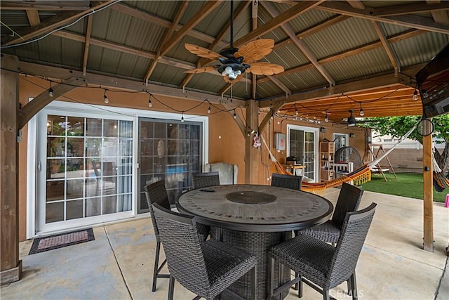 view of patio featuring a gazebo and ceiling fan