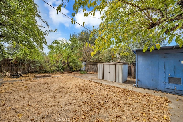 view of yard with a storage shed