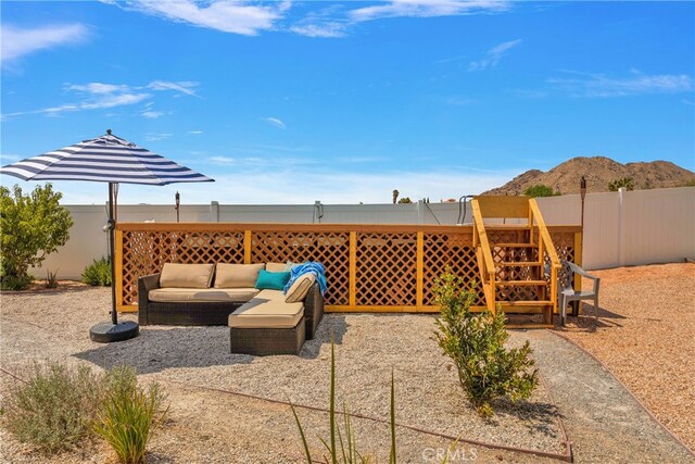 view of patio with a mountain view