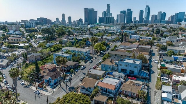 birds eye view of property with a city view