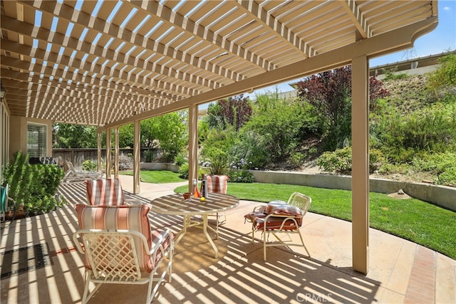 view of patio / terrace featuring a pergola