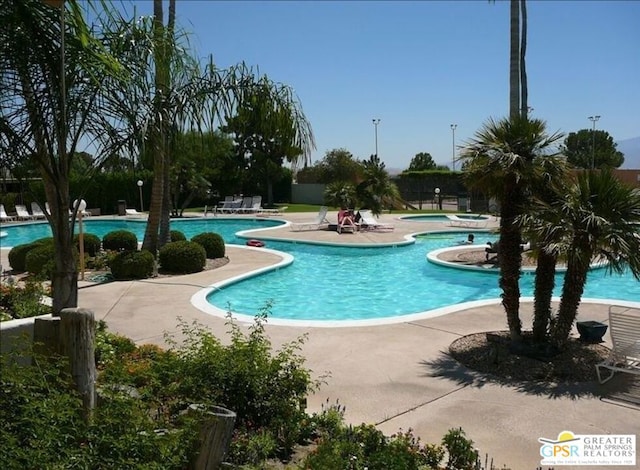 view of swimming pool with a patio area