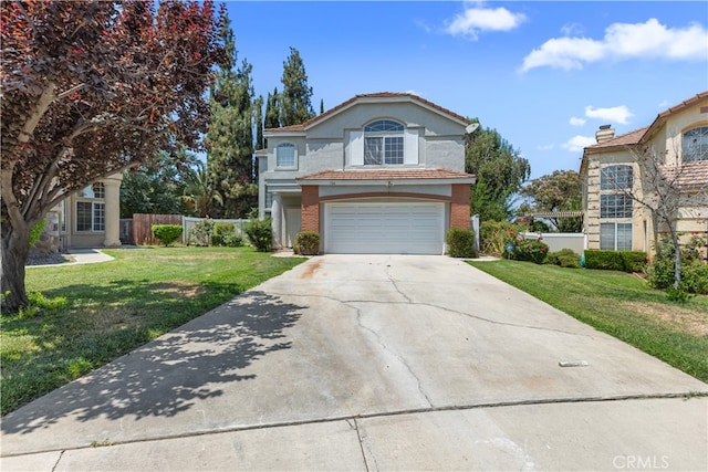 front facade with a front lawn and a garage