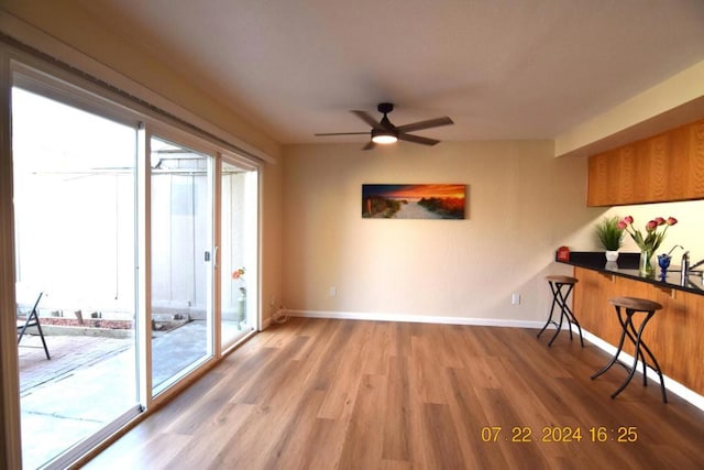 interior space featuring hardwood / wood-style flooring and ceiling fan