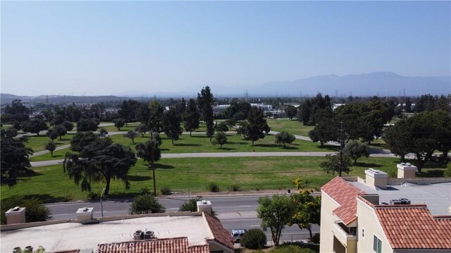 view of community with a mountain view and a lawn