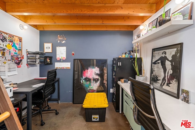 office space with beam ceiling