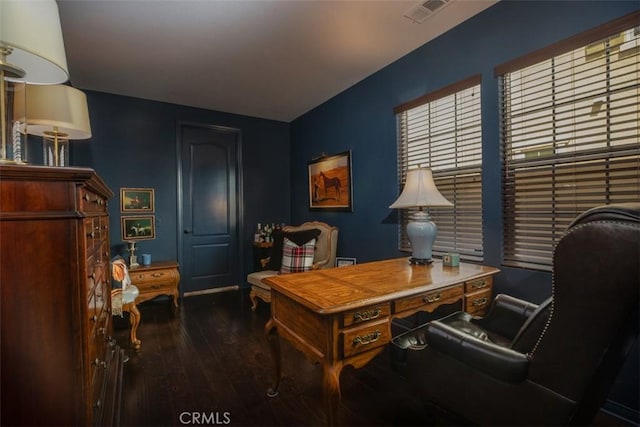 office area featuring dark hardwood / wood-style floors