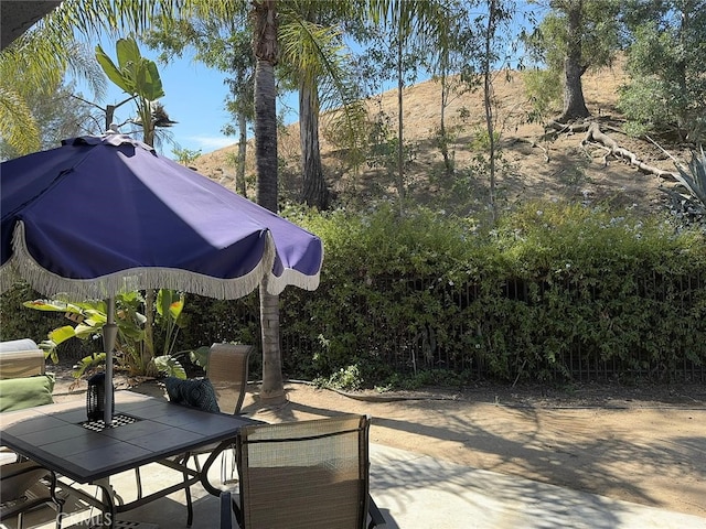 view of patio featuring a mountain view