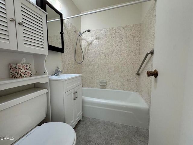 full bathroom featuring vanity, toilet, and tiled shower / bath combo