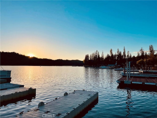 view of dock with a water view