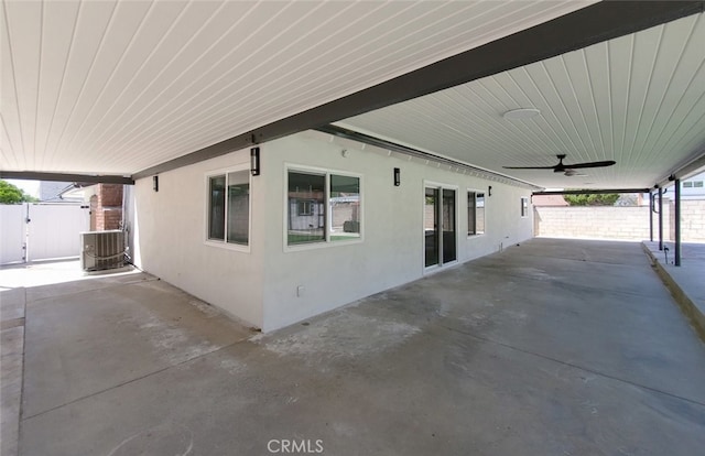 view of patio / terrace with central AC and ceiling fan