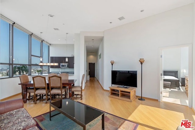 living room featuring light wood-type flooring