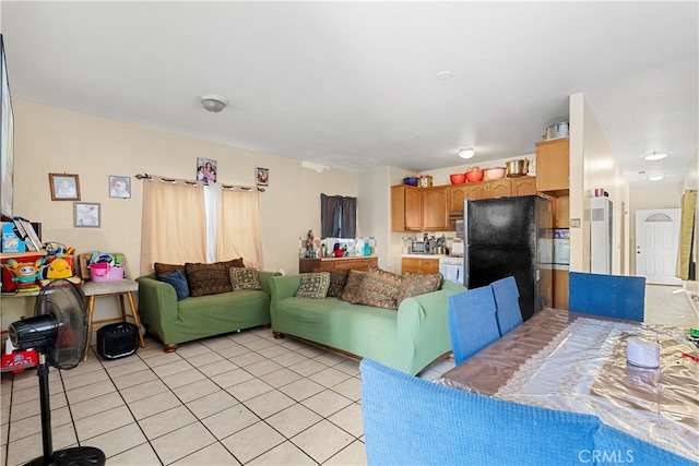 living room featuring light tile patterned floors