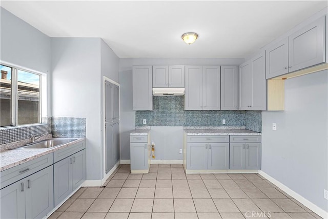 10406 Avalon Blvd, Los Angeles, CA 90003 - kitchen with light tile patterned flooring, sink, gray cabinets, and backsplash