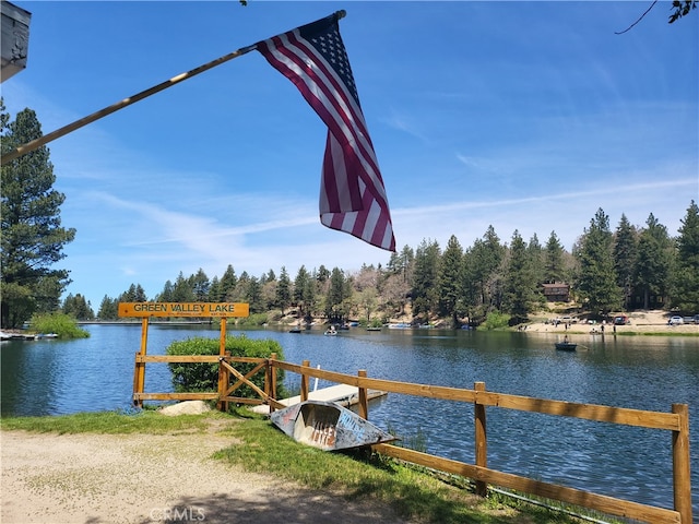 dock area featuring a water view