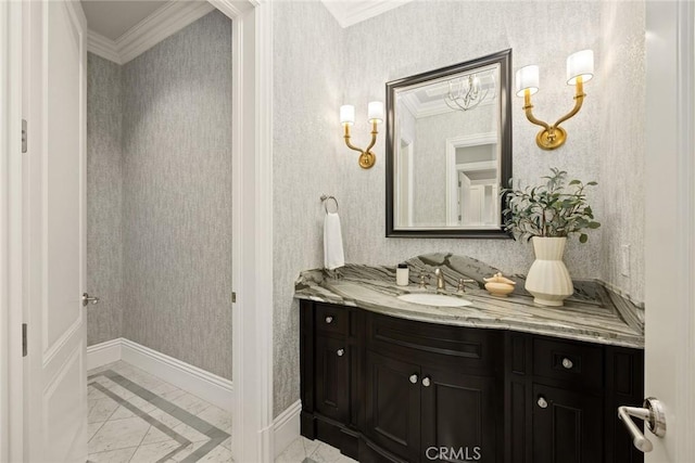 bathroom featuring vanity and ornamental molding