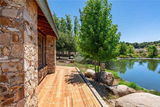 exterior space featuring a water view