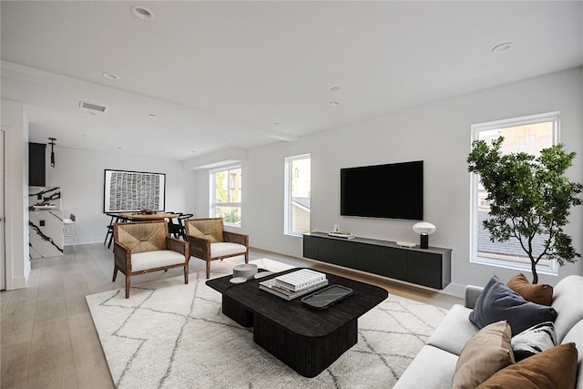 living room with light wood-type flooring