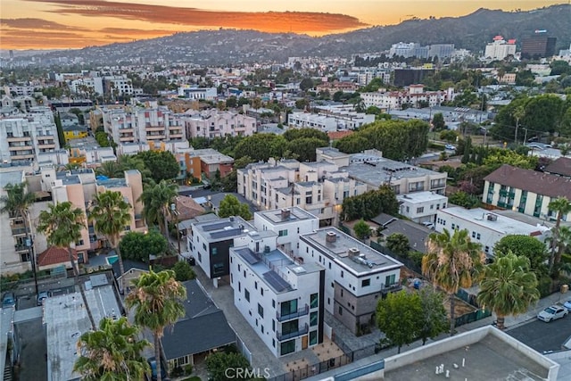 view of aerial view at dusk