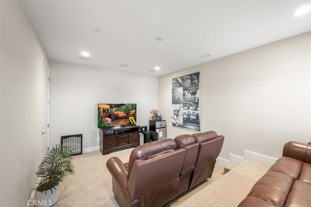 living room with light carpet