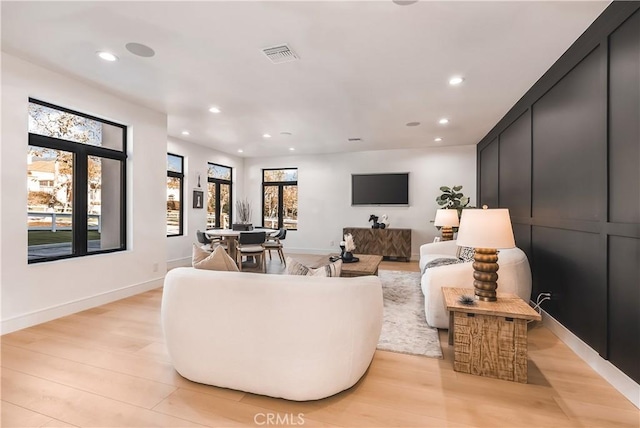 living room with light wood-type flooring