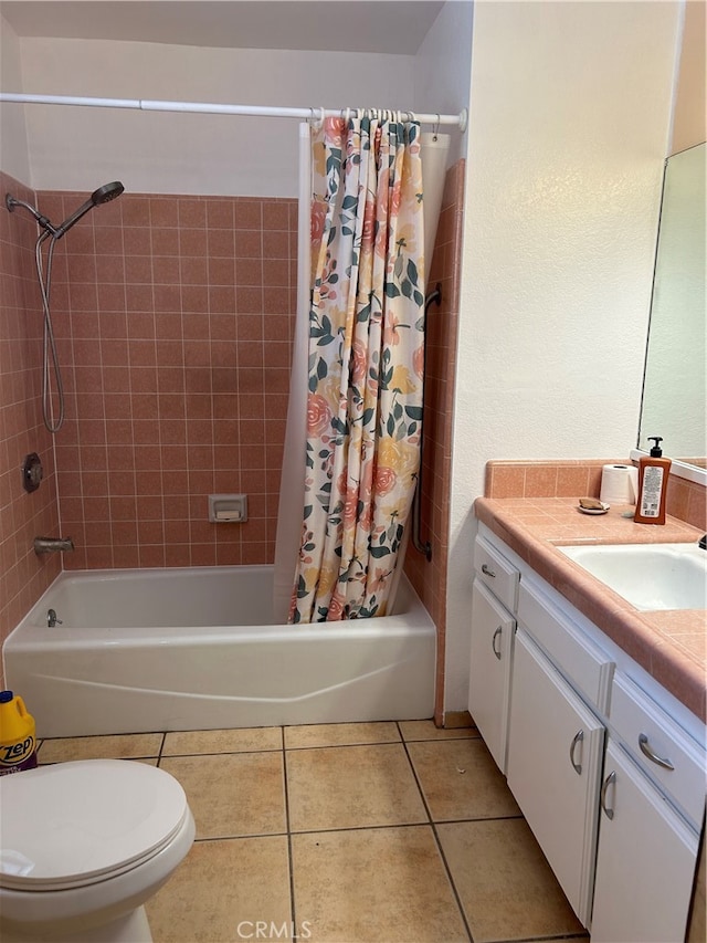 full bathroom featuring vanity, toilet, and shower / bathtub combination with curtain