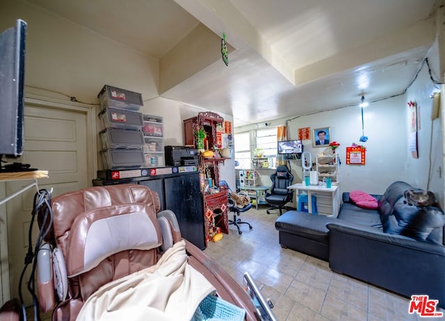 living room with light tile patterned floors