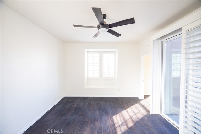 unfurnished room featuring ceiling fan and hardwood / wood-style floors