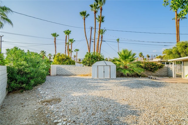 view of yard with a storage unit