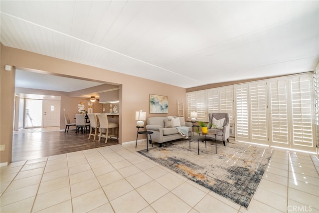 living room featuring light tile patterned floors