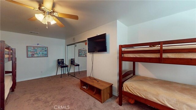 919 Venus Way, Crestline, CA 92325 - carpeted bedroom with ceiling fan, visible vents, and a closet