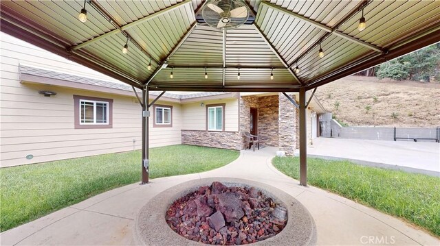 919 Venus Way, Crestline, CA 92325 - view of patio with an outdoor fire pit and a gazebo